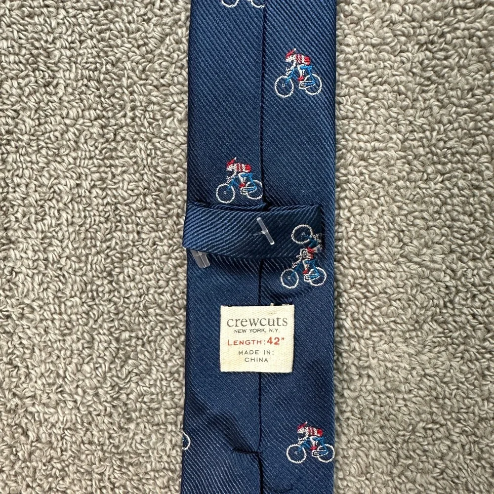 Crewcuts J.Crew Boys Navy Blue Silk Bicycle Embroidered Necktie 42 Inch Tie